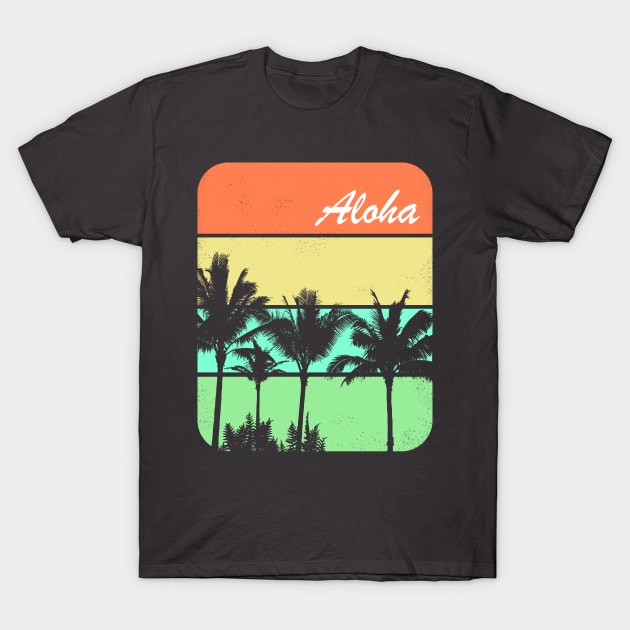 Aloha Palm Trees Hawaiian Shirt T-Shirt by Curryart